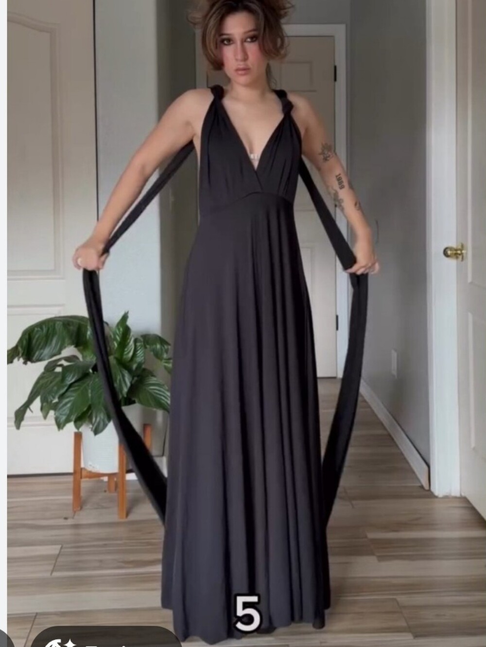 Nwt Amazon Multiway Slit Maxi Dress Elegant Black V-Neck Front Slit Gown Goth - Picture 4 of 12